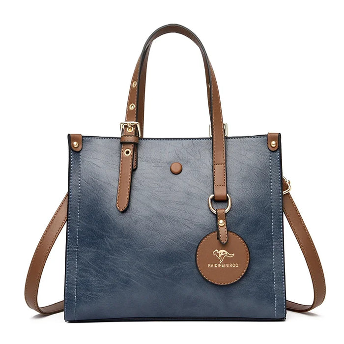 Women’s Leather Handbag – Vintage Casual Tote with Zipper & Hasp Closure - Samanta Factory