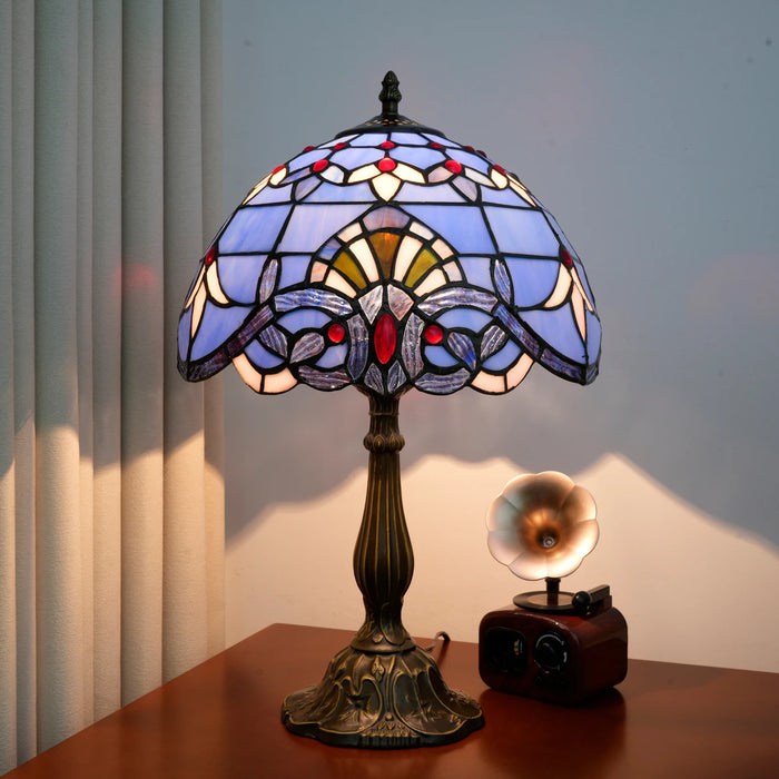  12-Inch Tiffany Style Table Lamp with Hand-Cut Stained Glass – Vintage Decorative Light for Living Room