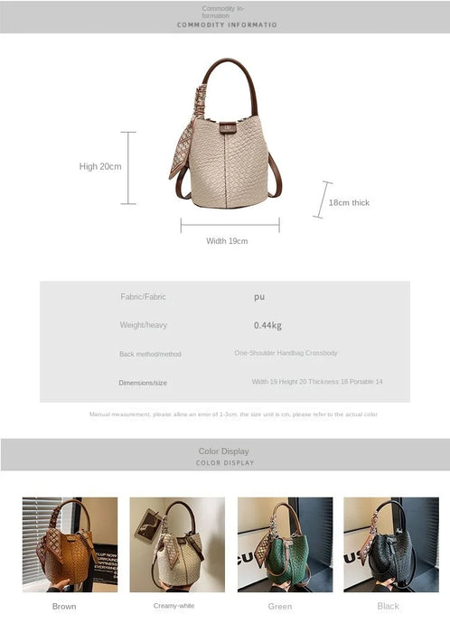 PU Leather Knitted Bucket Bag – Soft Casual Messenger Handbag for Women - Samanta Factory