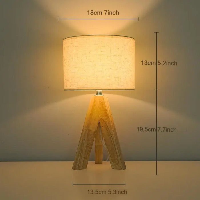 Wooden Tripod Floor Lamp – Hand-Knitted Fabric Shade with E26 Dimmable LED