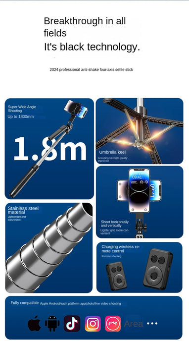 Bluetooth Selfie Stick Tripod – Lightweight 180cm Extendable with Remote for iOS & Android