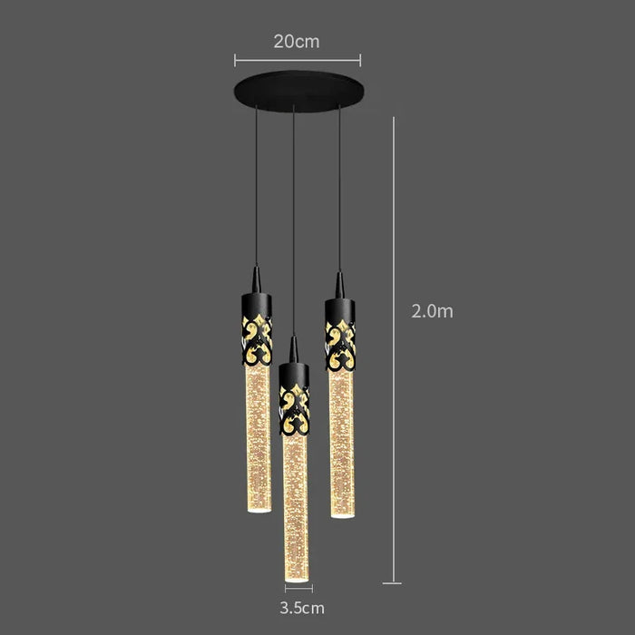 Modern Black & Gold LED Pendant Light – Crystal Rod Design for Ambient Lighting - Samanta Factory