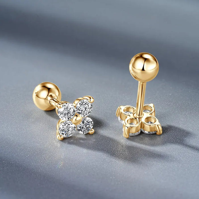 Moissanite Stud Earrings – 10k Gold Four-Leaf Clover Design