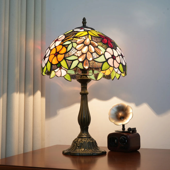 Tiffany Style Table Lamp – Handcrafted Stained Glass with Vintage Metal Base - Samanta Factory
