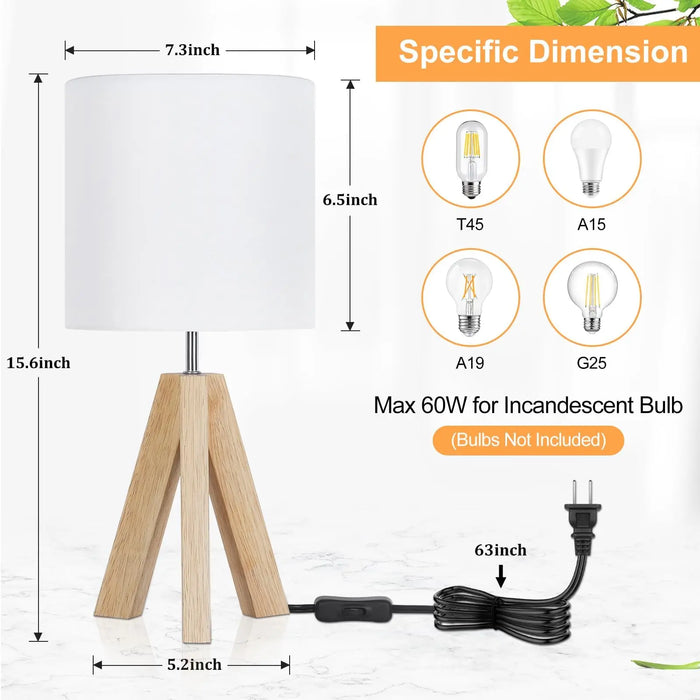 Wooden Tripod Floor Lamp – Hand-Knitted Fabric Shade with E26 Dimmable LED