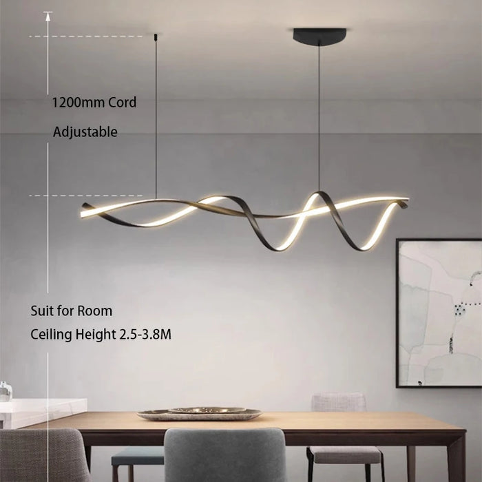 Modern LED Pendant Light – NEO Gleam Black Aluminum Chandelier with Remote Control - Samanta Factory