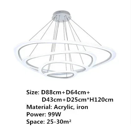 Art Deco Pendant Light – White Acrylic & Iron Chandelier with Remote Control - Samanta Factory