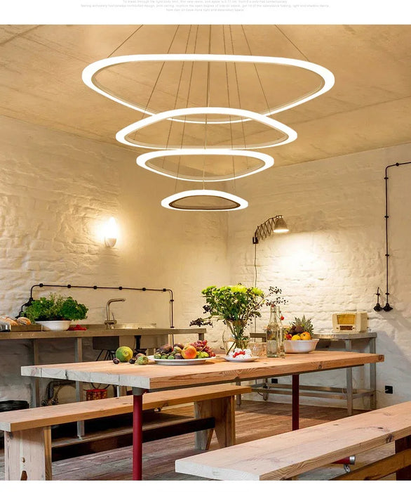 Art Deco Pendant Light – White Acrylic & Iron Chandelier with Remote Control - Samanta Factory