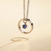 Personalized stainless steel circle name necklace with engraved text and birthstone pendant for women
