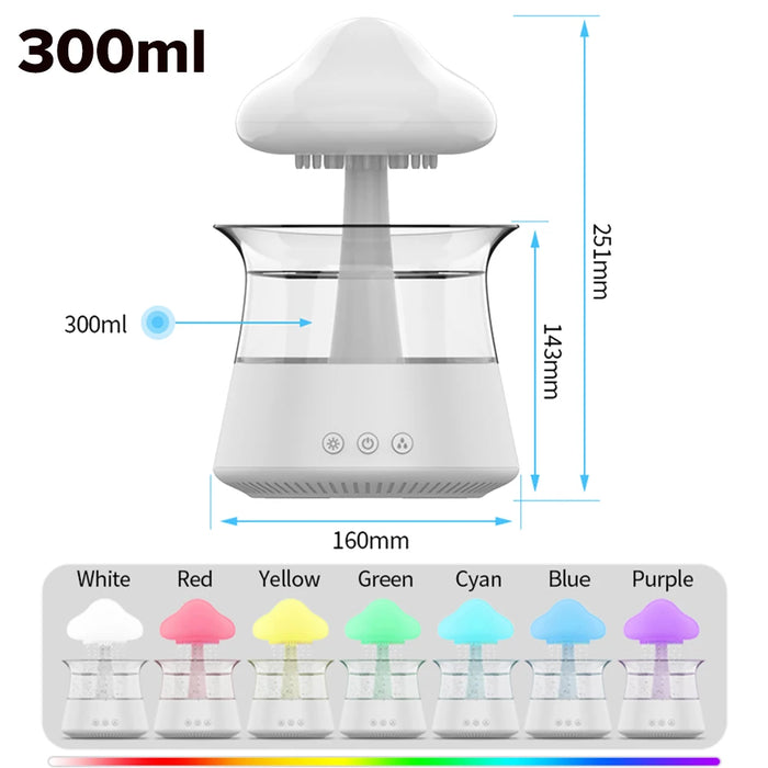 Mushroom Rain Cloud Humidifier – 7-Color LED & Aromatherapy Diffuser for Relaxation & Skin Hydration - Samanta Factory