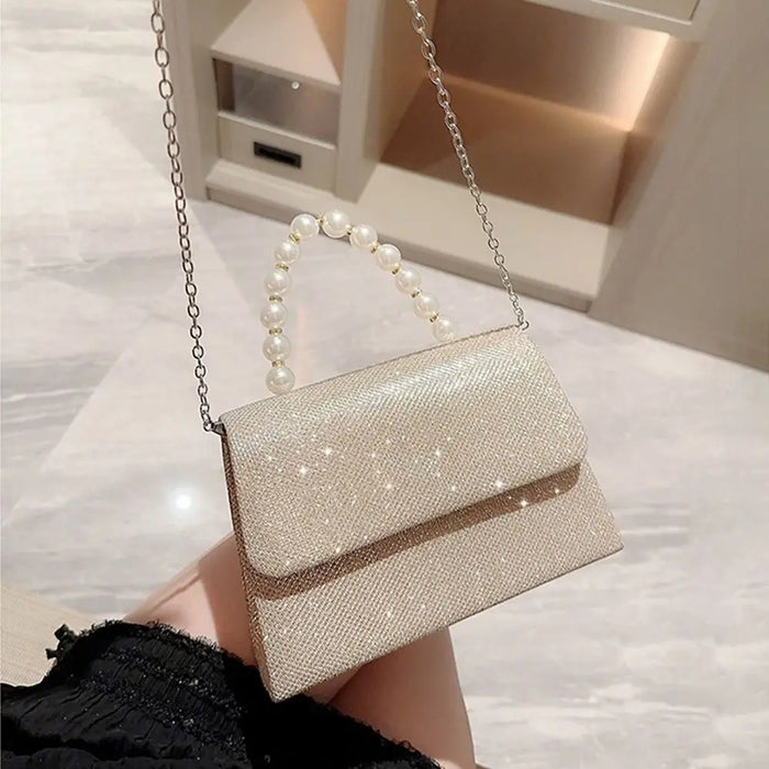 Women's Evening Clutch Bag – Soft Polyester Banquet Handbag with Metal Detailing