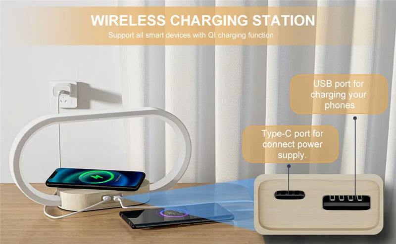 Dimmable LED Bedside Lamp – Touch Control with Wireless Charging & Clock Display - Samanta Factory