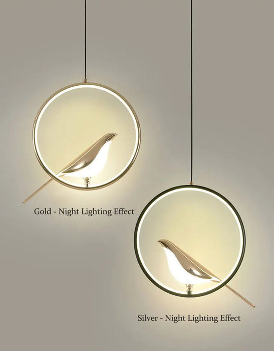 Bird Pendant Light – Modern Gold & Silver Hanging Lamp with Rotatable Magpie Design