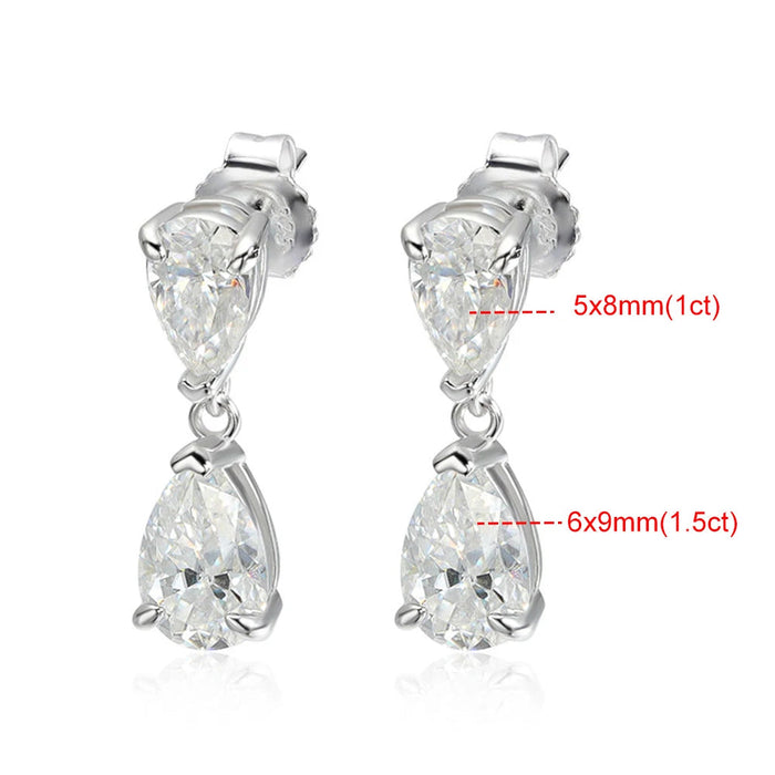 Moissanite Drop Earrings in 925 Sterling Silver | GRA Certified D Color VVS1 SF