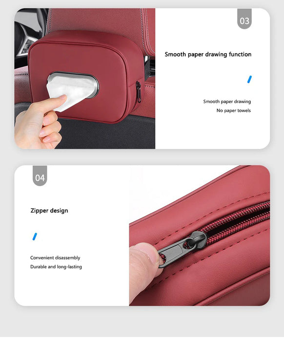 PU Leather Car Tissue Holder – Seat Back & Door Storage