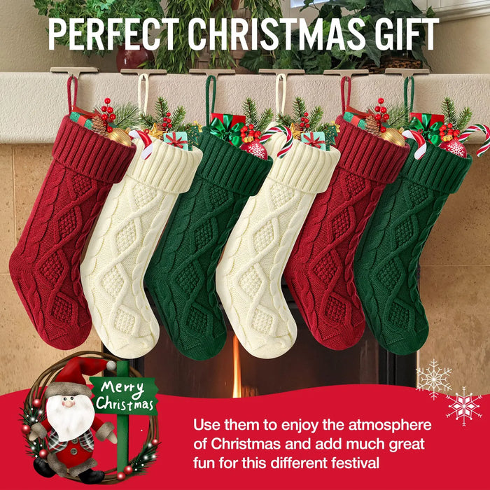 Personalised Christmas Stockings – Knitted Design with Wooden Name Tags