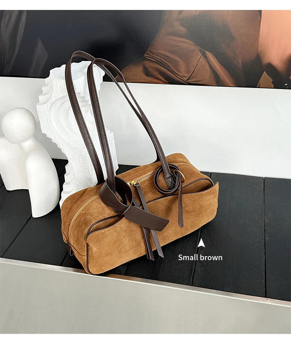 Women's Genuine Cowhide Leather Tote Bag – Large Capacity Suede Velvet Shoulder Handbag SF