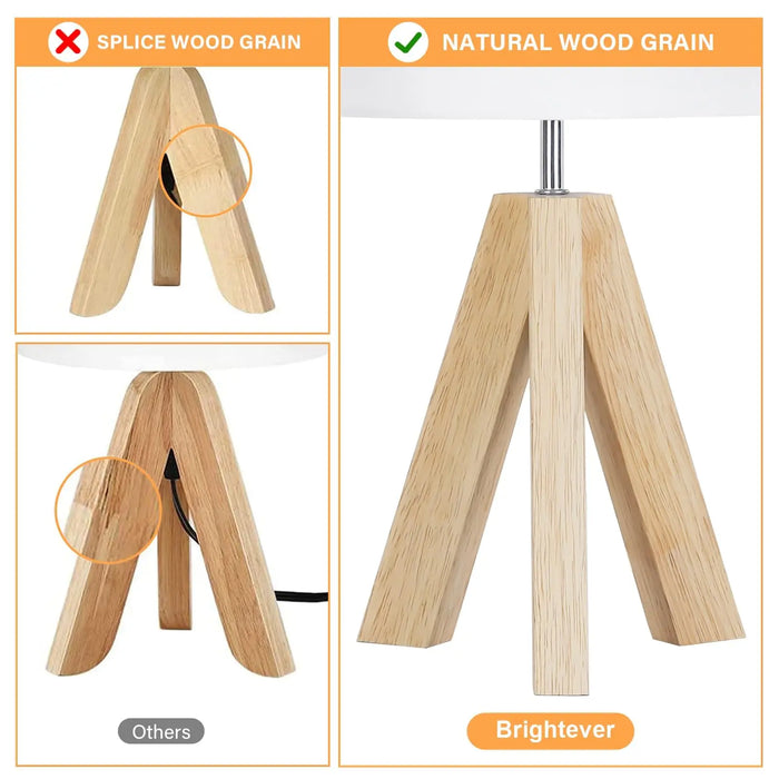 Wooden Tripod Floor Lamp – Hand-Knitted Fabric Shade with E26 Dimmable LED