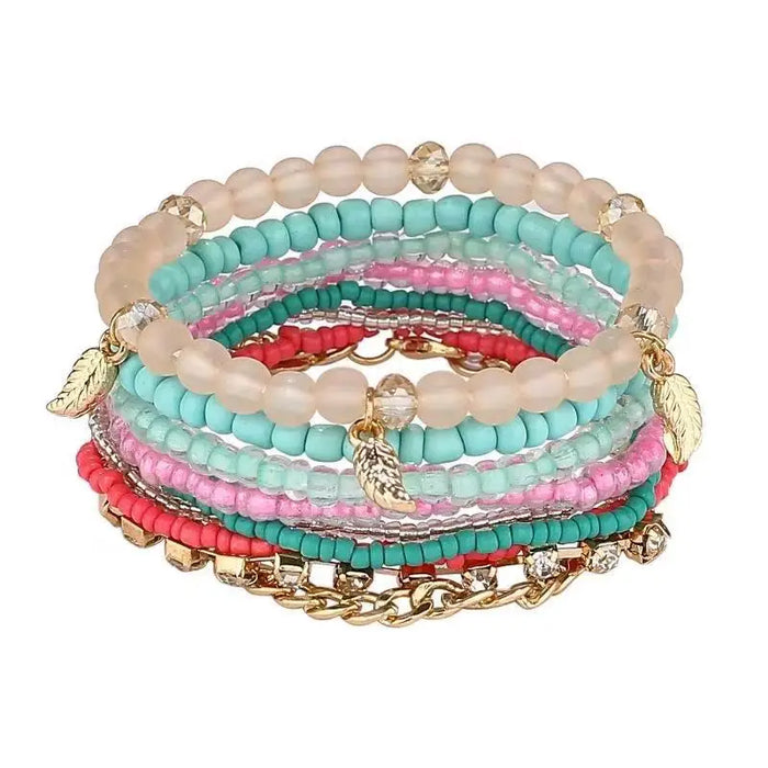 Bohemian Bracelet Set – Stackable Beaded Bangles with Crystals & Pearls for Everyday Wear