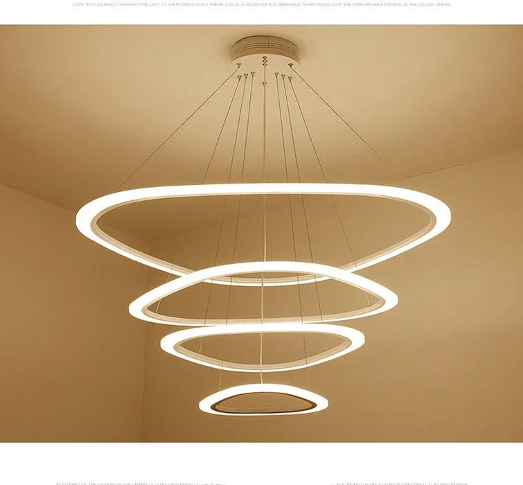 Art Deco Pendant Light – White Acrylic & Iron Chandelier with Remote Control - Samanta Factory