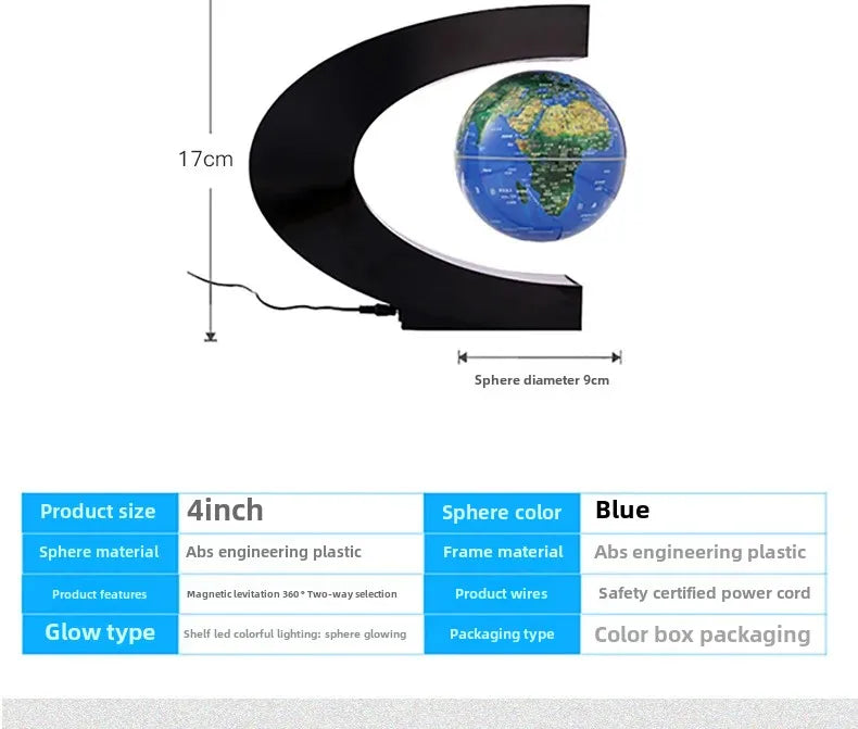 Magnetic Levitating Globe – 4-Inch Floating Earth with LED Light for Home & Office Decor