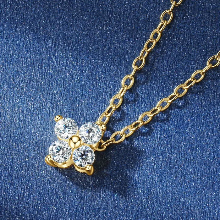 Moissanite Stud Earrings – 10k Gold Four-Leaf Clover Design