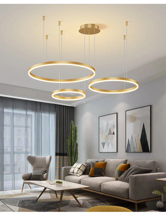 Modern LED Pendant Light – Gold Aluminum Chandelier with Remote Control - Samanta Factory