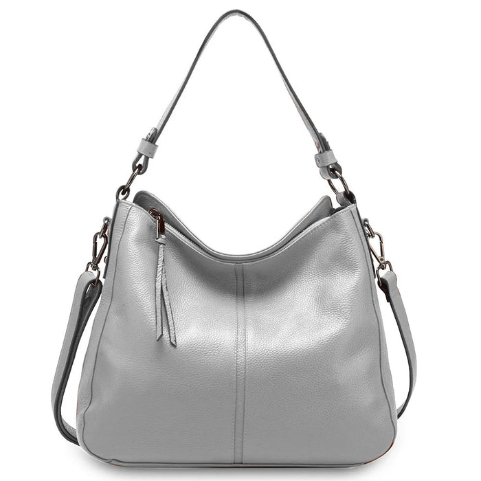 Genuine Leather Shoulder Bag – Soft, Versatile Hobo with Ruched Design - Samanta Factory