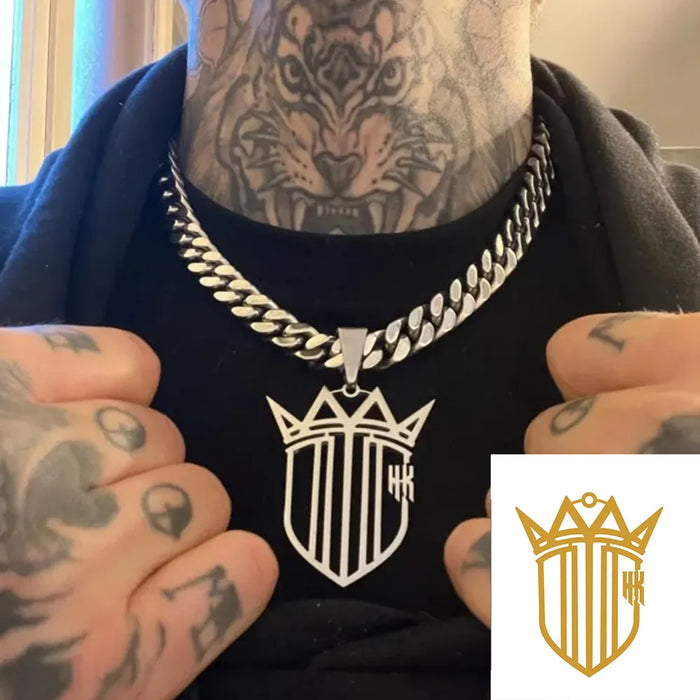 Custom engraved stainless steel logo necklace with personalized photo, text, and handwriting design