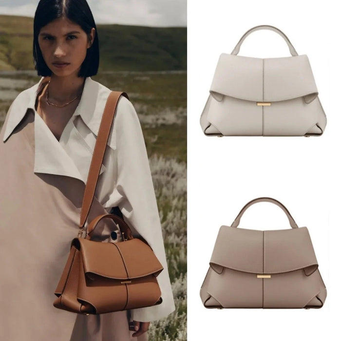 European Style Shoulder Handbag-Pleated Cowhide Leather Designer Crossbody Bag for Women