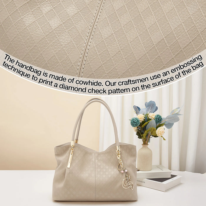 Genuine Leather Shoulder Bag – Elegant Casual Tote with Beading & Sequins for Women - Samanta Factory