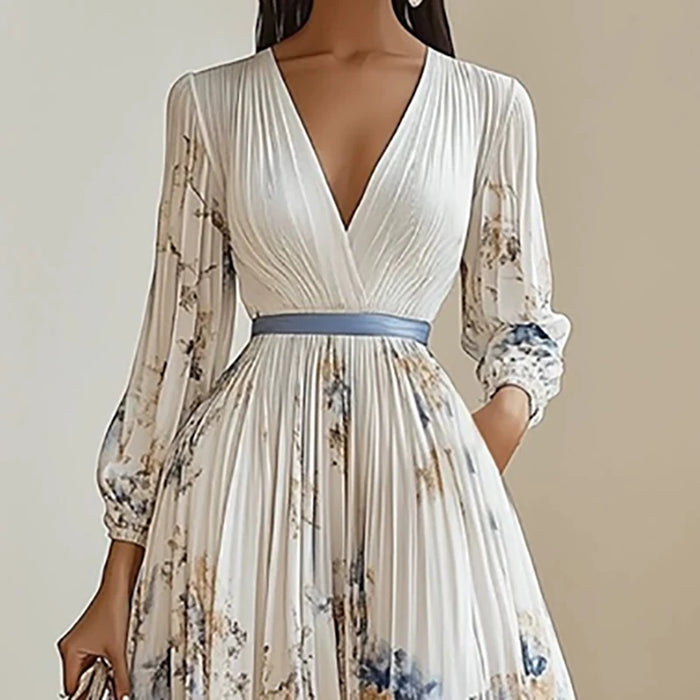 Boho Maxi Dress – Elegant Floral Print & Deep V-Neck - Samanta Factory