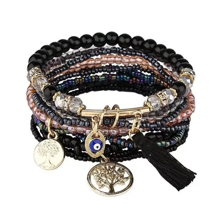 Bohemian Bracelet Set – Stackable Beaded Bangles with Crystals & Pearls for Everyday Wear