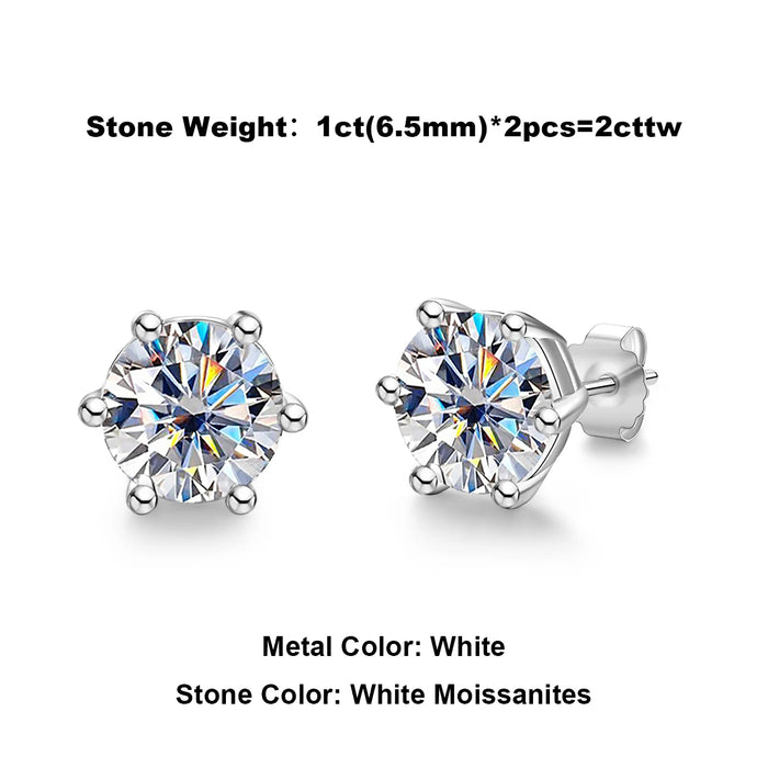 Moissanite Stud Earrings – 2ct Round Brilliant 925 Sterling Silver