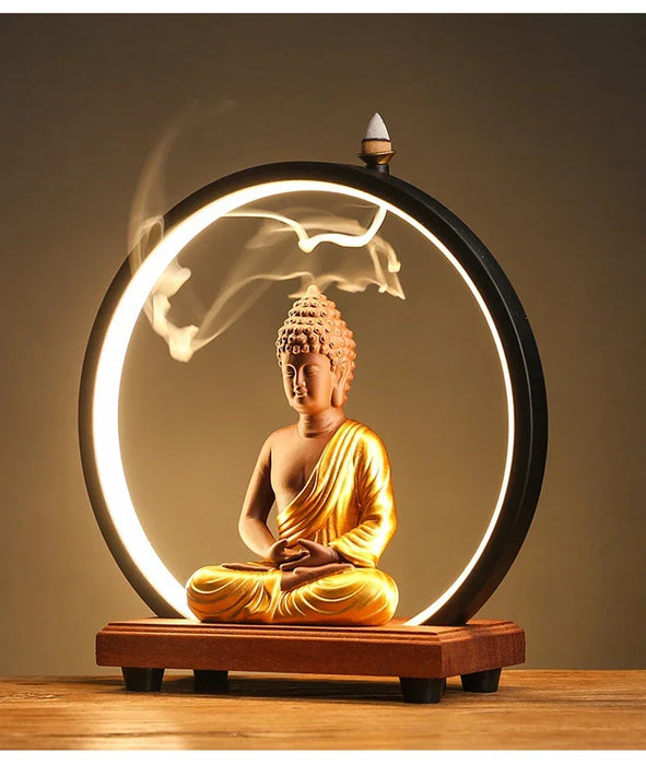 Ceramic Sakyamuni Buddha Incense Burner with LED Light - Samanta Factory