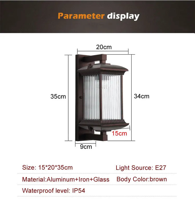 Vintage Wall Lamp – Brown Aluminum & Glass Sconce for Indoor & Outdoor Spaces