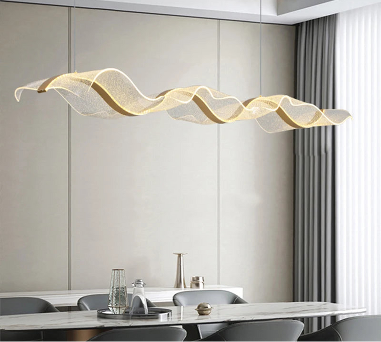 Modern white LED pendant light with dimmable brightness and adjustable color temperature hanging indoors