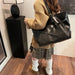 Vintage PU Leather Shoulder Tote – Soft Casual Bag with Lock Closure - Samanta Factory