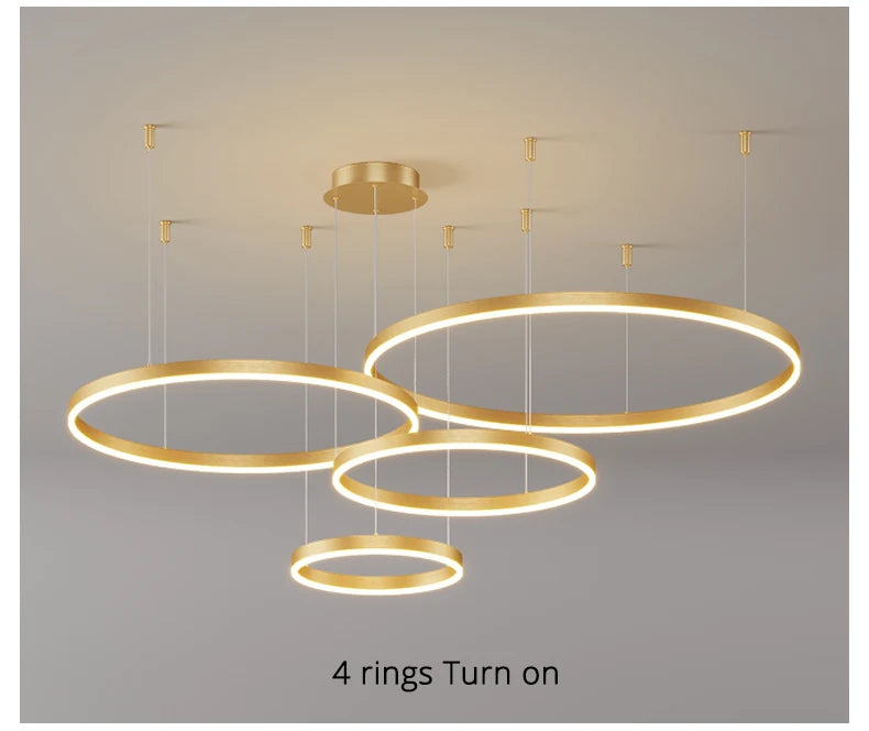 Modern LED Pendant Light – Gold Aluminum Chandelier with Remote Control - Samanta Factory