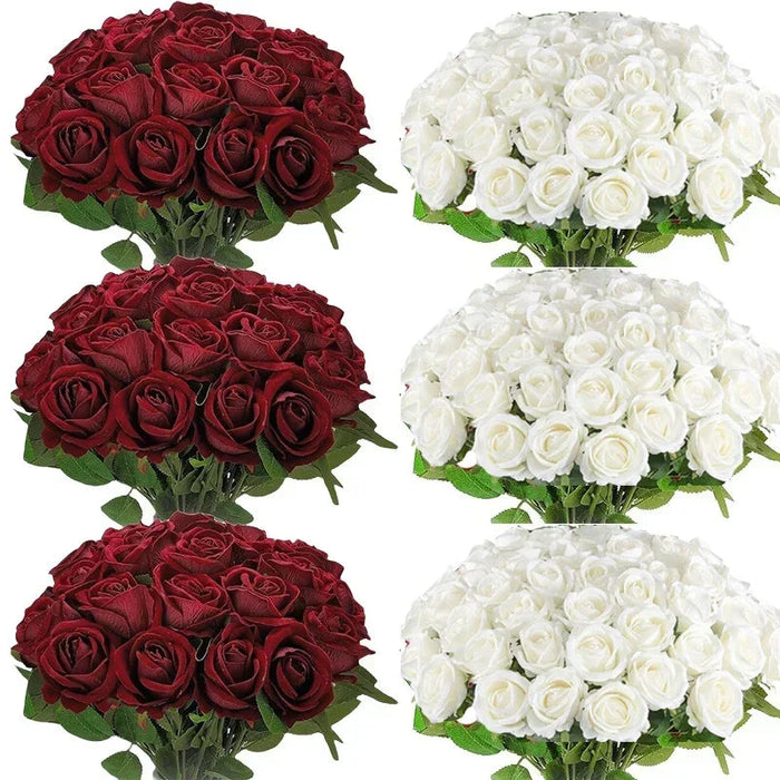Artificial Velvet Roses – 50PCS Long-Stem Flower Bouquet Samanta Factory