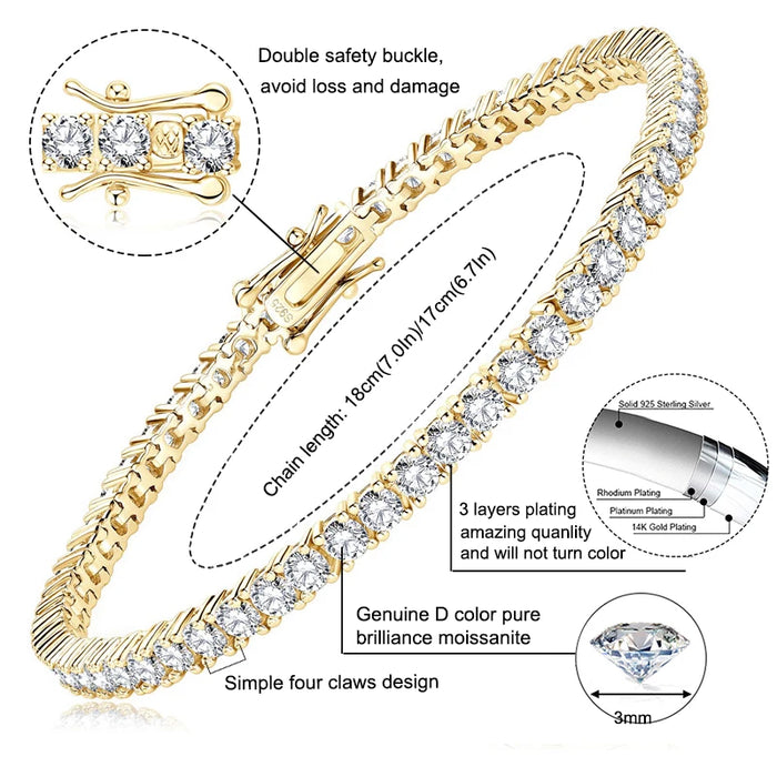 Moissanite Tennis Bracelet – 925 Sterling Silver with Certificate - Samanta Factory