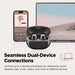 Hi-Res wireless earbuds with dual-driver speakers, noise-canceling mic, and USB-C charging case.

