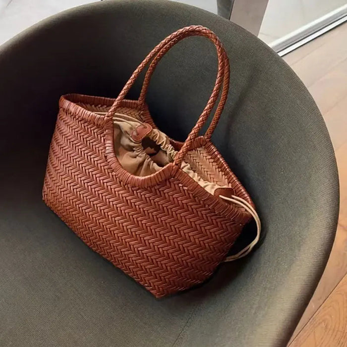 Hand-Woven Tote Bag – French Style Basket Shoulder Bag SF