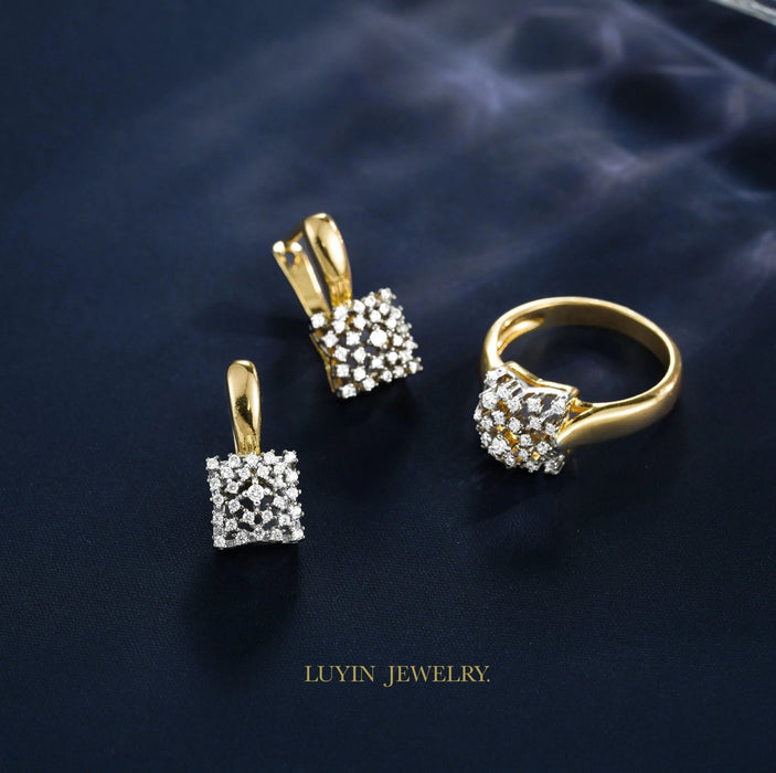 Square CZ Jewelry Set – 14K Gold Plated Copper SF