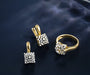 Square cubic zirconia earring and ring set in 14K gold plating