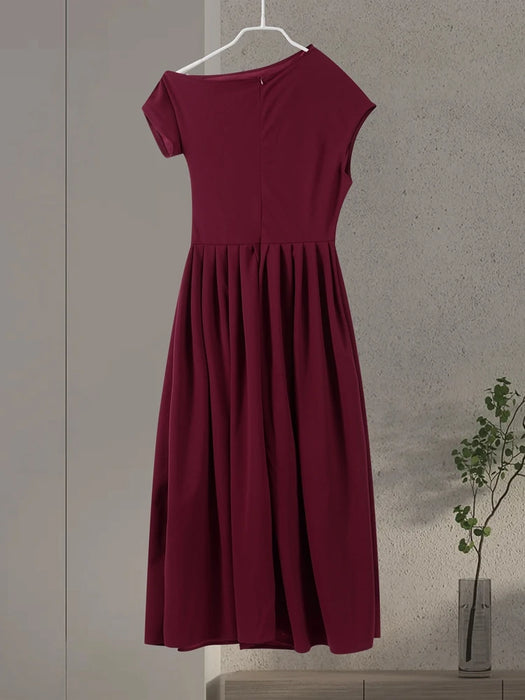 Maxi Dress – Pleated Patchwork Elegance - Samanta Factory