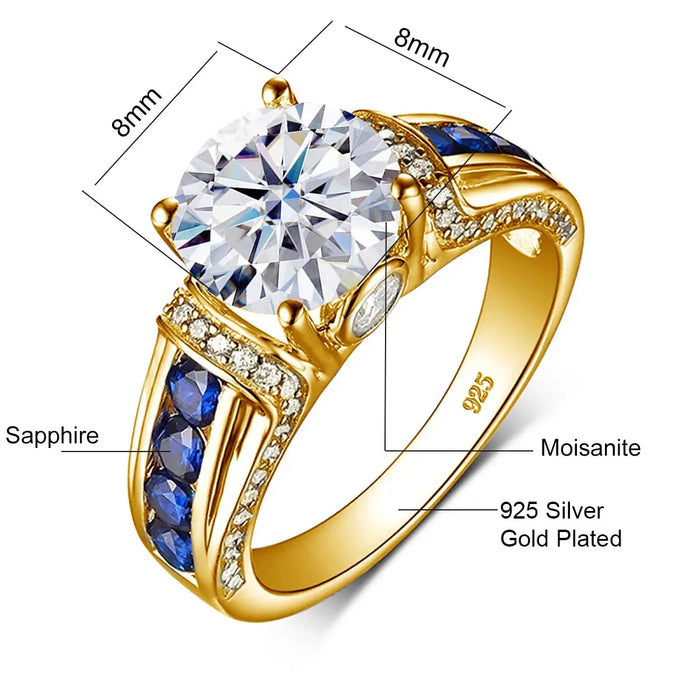 2ct Moissanite Ring – D Color VVS1 with Blue Sapphire Accent SF