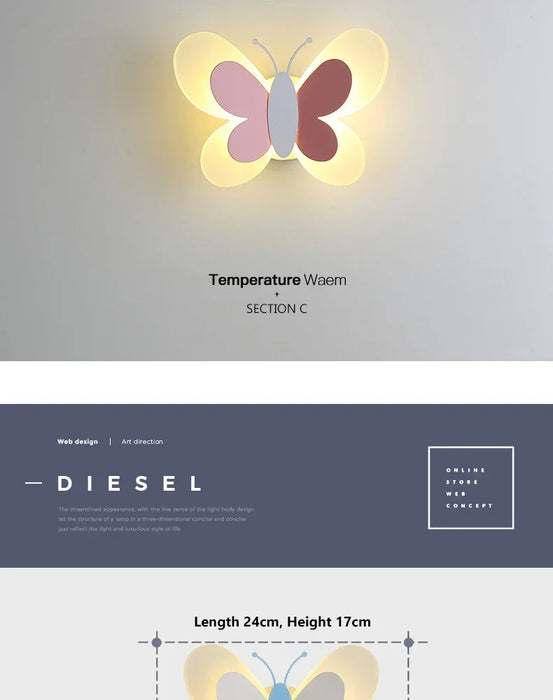 Butterfly Wall Lamp – Colorful LED Acrylic Light for Kids’ Room & Nursery