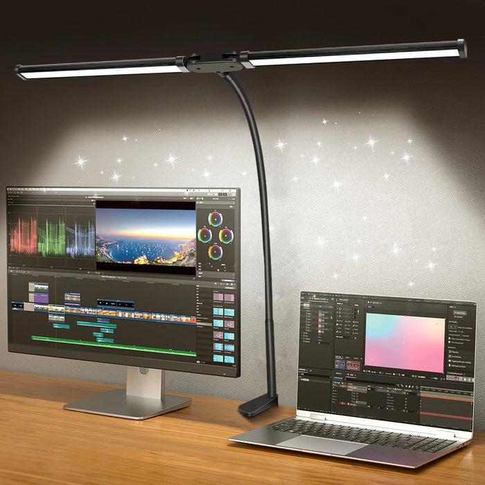 Double-Head LED Desk Lamp – Wide, Adjustable Lighting with 10 Brightness Levels