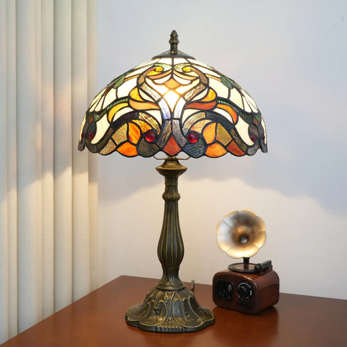 Tiffany Style Table Lamp – Handcrafted Stained Glass with Vintage Metal Base - Samanta Factory